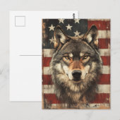 Vintage Portrait Wolf Mit Amerikanischer Flagge Postkarte (Vorne/Hinten)