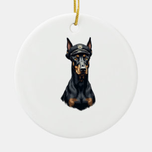 Vintage-Porträt eines Dobermann Polizeihundes in S Keramik Ornament