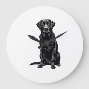 Vintage-Porträt eines schwarzen Labrador Retriever Große Wanduhr