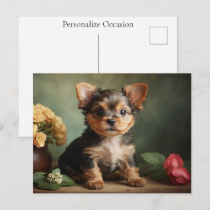 Vintage-Porträt eines süßen Yorkshire-Terrier-Welp Feiertagspostkarte