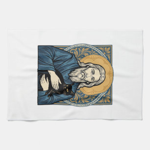 Vintage-Porträt-Vektor-Shirt-Design einer heiligen Geschirrtuch