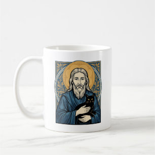 Vintage-Porträt-Vektor-Shirt-Design einer heiligen Kaffeetasse