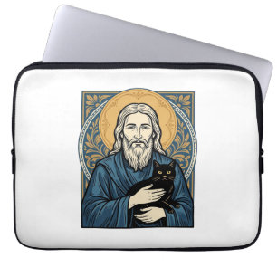Vintage-Porträt-Vektor-Shirt-Design einer heiligen Laptopschutzhülle