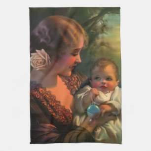 Vintage-Porträt zum Muttertag, Mutter und Baby Geschirrtuch