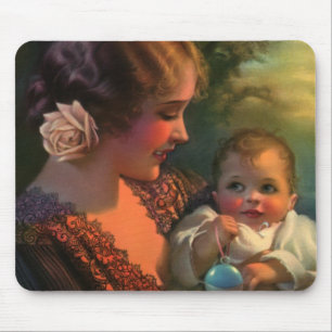 Vintage-Porträt zum Muttertag, Mutter und Baby Mousepad