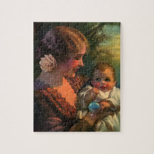 Vintage-Porträt zum Muttertag, Mutter und Baby Puzzle