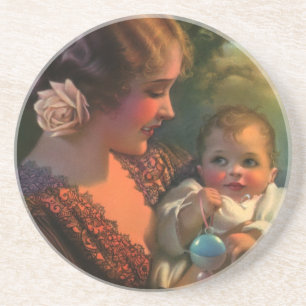 Vintage-Porträt zum Muttertag, Mutter und Baby Sandstein Untersetzer