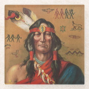 Vintage Porträtkunst indianischer Häuptlinge Glasuntersetzer