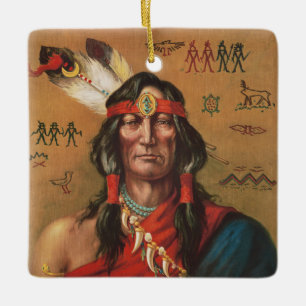 Vintage Porträtkunst indianischer Häuptlinge Keramikornament