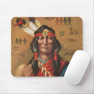 Vintage Porträtkunst indianischer Häuptlinge Mousepad
