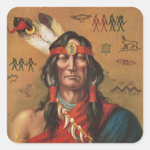 Vintage Porträtkunst indianischer Häuptlinge Quadratischer Aufkleber
