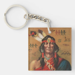 Vintage Porträtkunst indianischer Häuptlinge Schlüsselanhänger