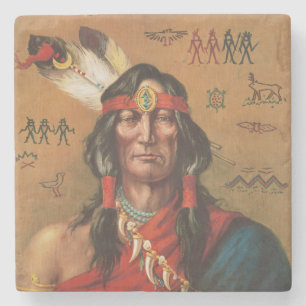 Vintage-Porträtkunst indianischer Häuptlinge Steinuntersetzer