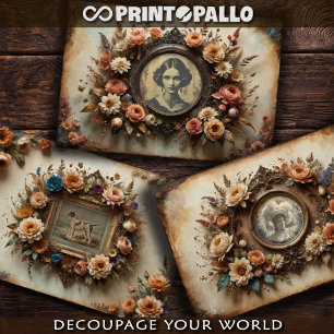 Vintage-Porträtrahmen mit Blumen - Geschenkpapier Set