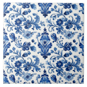 Vintage portugiesische blaue Blumenfliese Fliese