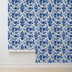 Vintage portugiesische blaue Blumenfliese Tapete