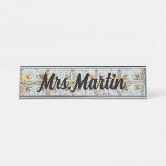 Vintage portugiesische Fliesenschild Schreibtischnamensplakette