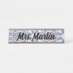 Vintage portugiesische Fliesenschild Schreibtischnamensplakette