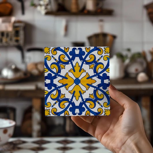Vintage portugiesischer Azulejo Trinkuntersetzer Fliese