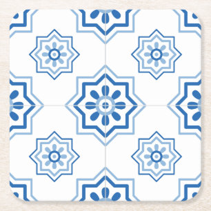 Vintage portugiesisches Azulejo-BLAU Fliesenmuster Rechteckiger Pappuntersetzer