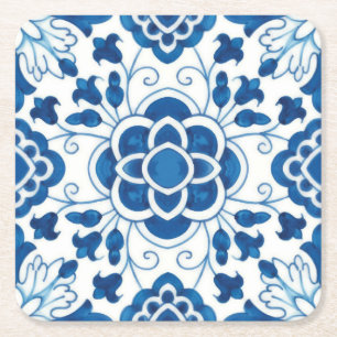 Vintage portugiesisches blaues Azulejos-Fliesenmus Rechteckiger Pappuntersetzer