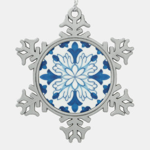 Vintage portugiesisches blaues Azulejos-Fliesenmus Schneeflocken Zinn-Ornament