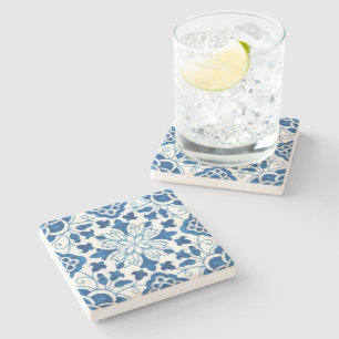 Vintage portugiesisches blaues Azulejos-Fliesenmus Steinuntersetzer