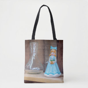 Vintage Porzellanpuppe in blauem Kleid Tasche