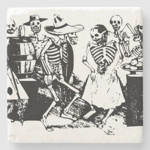 Vintage Posada Mexikanischer Skelett-Tanz Steinuntersetzer