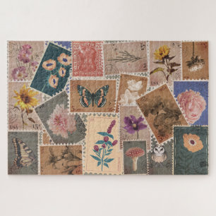 Vintage-Post-Blumen- und Natur-Briefmarken-Collage Puzzle