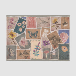 Vintage-Post-Blumen und Natur-Briefmarken-Collage Seidenpapier