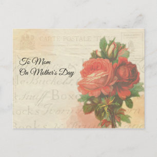 Vintage-Post-Muttertags-Rot-Rosen-Sträußchen Postkarte