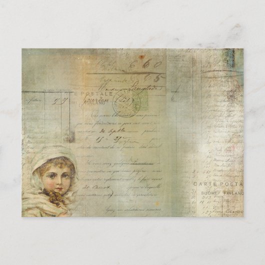 Vintage Post- und Little-Girl-Script-Collage Postkarte (Vorderseite)