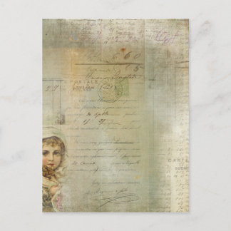 Vintage Post- und Little-Girl-Script-Collage Postkarte