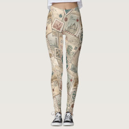 Vintage Postage Stamps Leggings