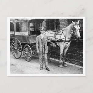 Vintage Postbote mit Pferd und Postkutsche Postkarte