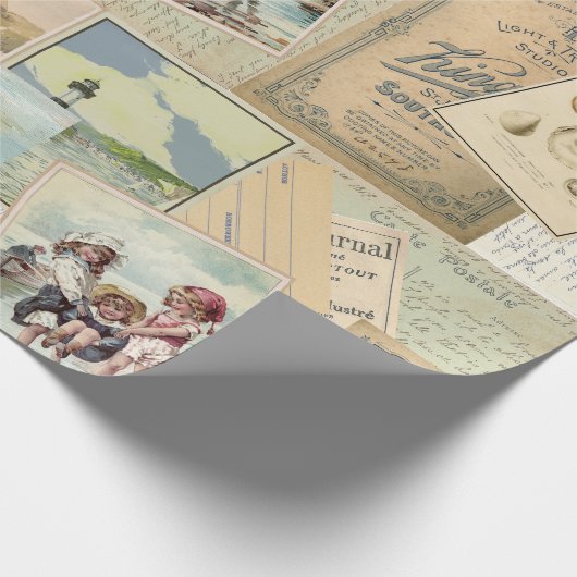 Vintage Postcard Seaside Beach Collage Geschenkpapier (Ecke)