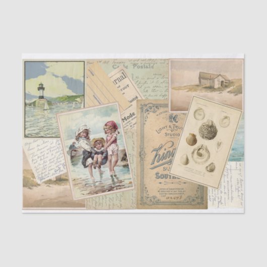 Vintage Postcard Seaside Beach Collage Seidenpapier (Vorderseite)