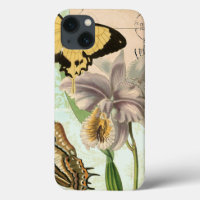 Vintage Postcard with Butterflies and Flowers