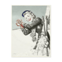 Vintage Postcard with Winter Vacation Print