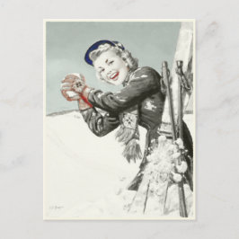 Vintage Postcard with Winter Vacation Print Postkarte