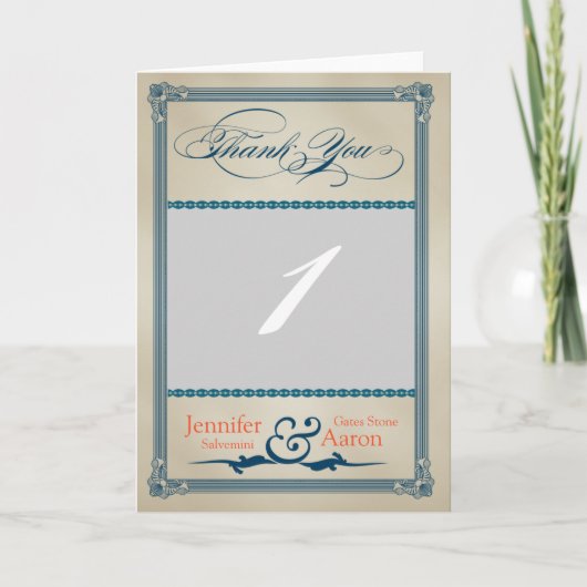 Vintage Poster Blue Cream Wedding Danke Foto (Vorderseite)