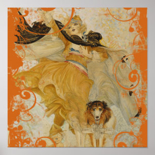 Vintage Poster Collie Hund und Fashion Diva