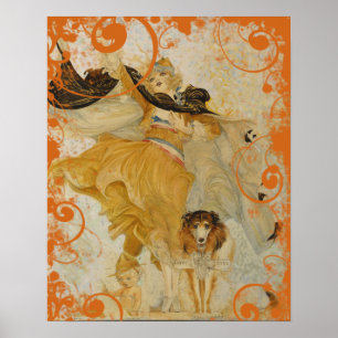 Vintage Poster Collie Hund und Fashion Diva