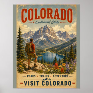 Vintage-Poster Colorado-Gebirgslandschaft mit Se Poster