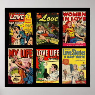 Vintage Poster Comic Buchcover Liebesgeschichten
