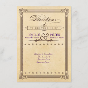 Vintage Poster Creme & Braune Hochzeitsrichtungen Begleitkarte