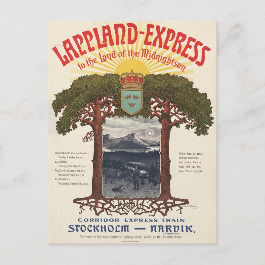 Vintage Poster des Lappland-Express-Zuges Postkarte (Vorderseite)