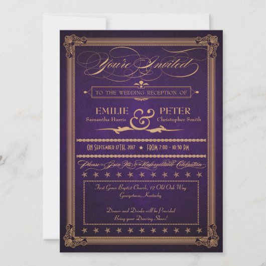 Vintage Poster Eggpflanze Nur Lila Empfang Einladung (Vorderseite)