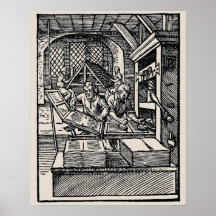 Vintage-Poster einer Handpresse aus dem 16. Jahrhu